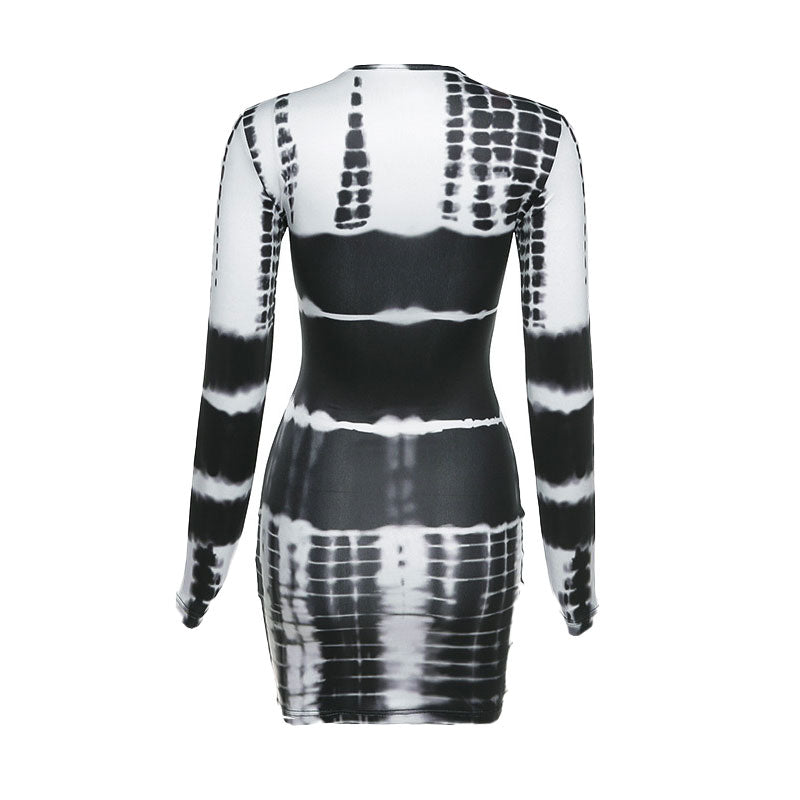 Elina - Robe Mini Bodycon à Manches Longues Mélange Tie Dye Tendance