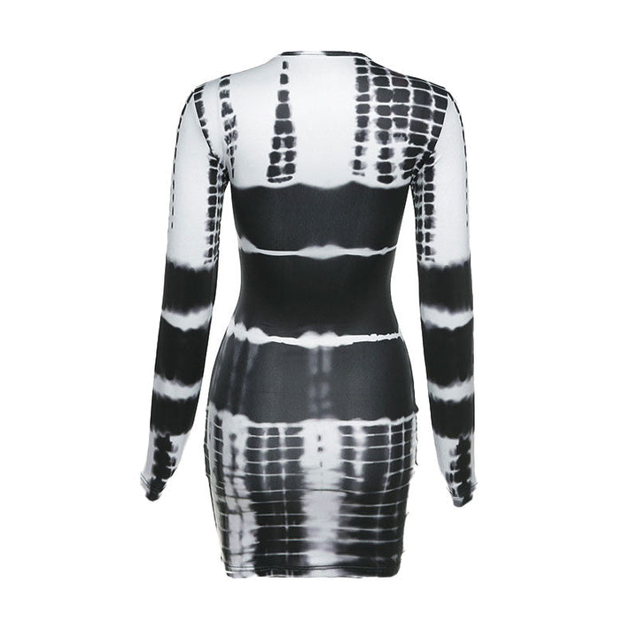Elina - Robe Mini Bodycon à Manches Longues Mélange Tie Dye Tendance