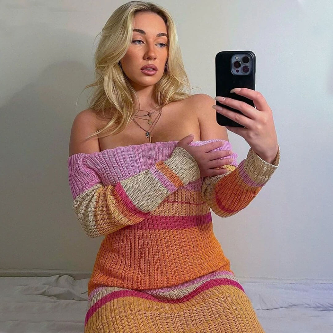 Darcy - Robe Maxi Multicolore en Tricot Crochet à Manches Longues Rayée