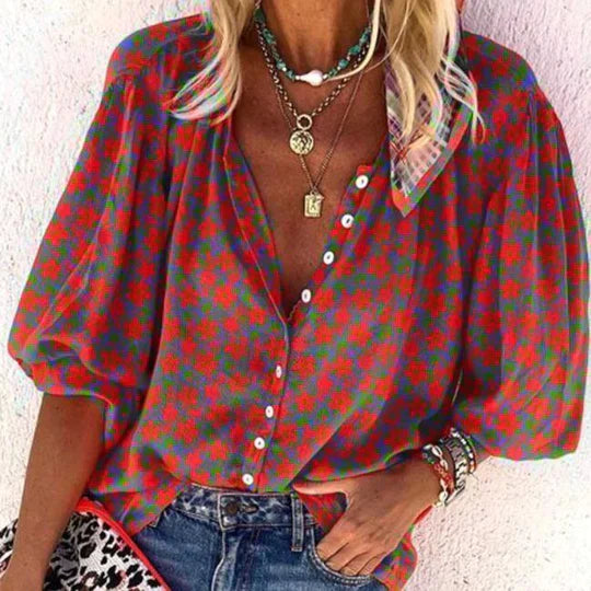 Pia - Blouse à fleurs avec boutons vintage