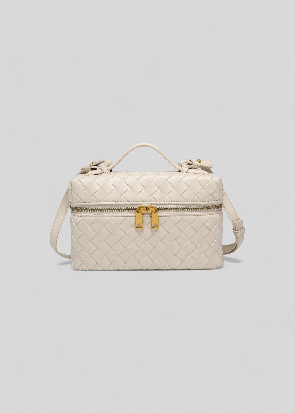 Sac tressé pour femme noir structure rigide zips dorés - Valeska