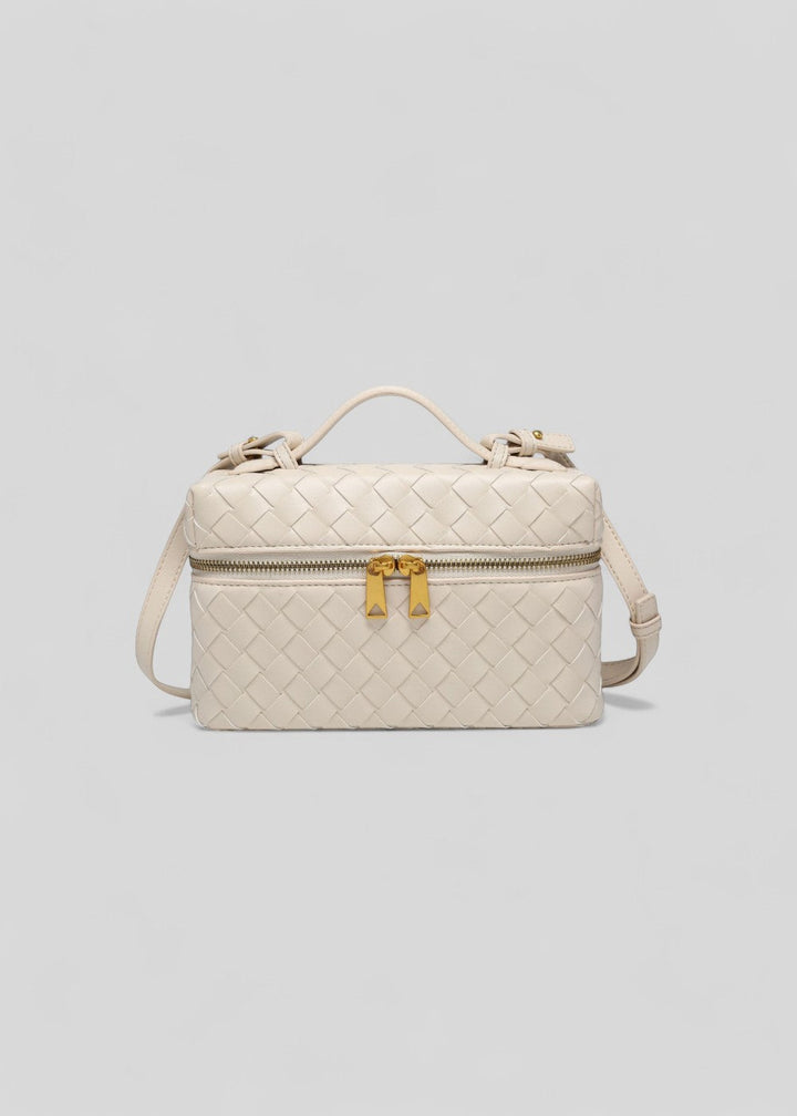 Sac tressé pour femme noir structure rigide zips dorés - Valeska