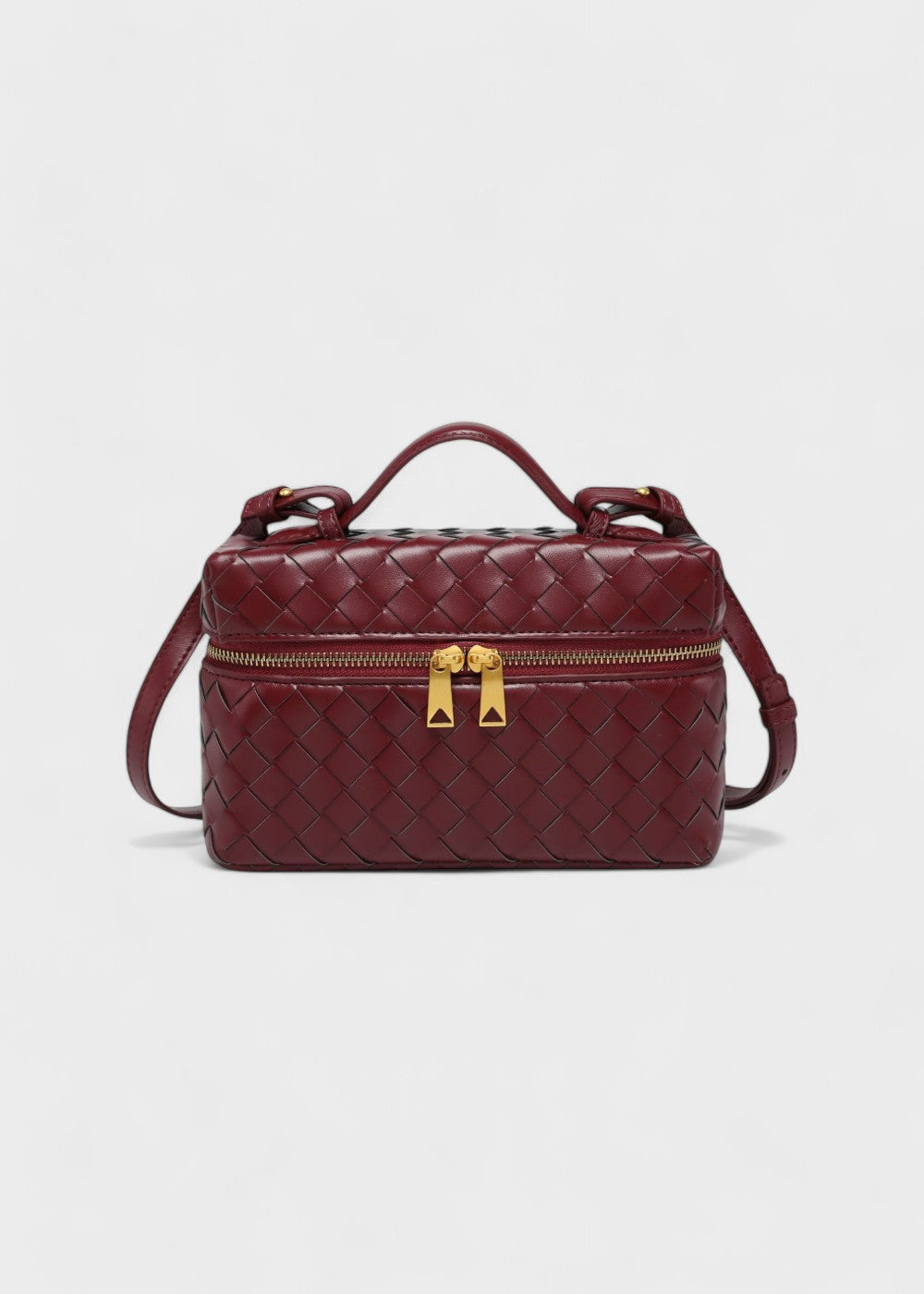 Sac tressé pour femme noir structure rigide zips dorés - Valeska