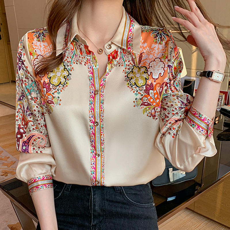 AMBER - Blouse en satin avec motif floral