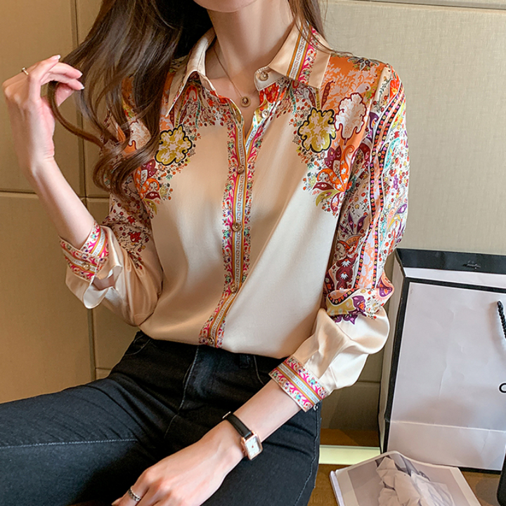 AMBER - Blouse en satin avec motif floral